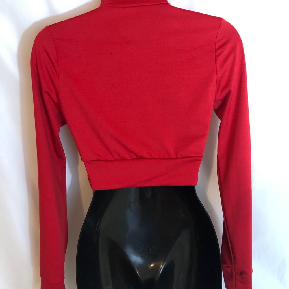 Red Zip Up Crop Top - Picture 3 of 3